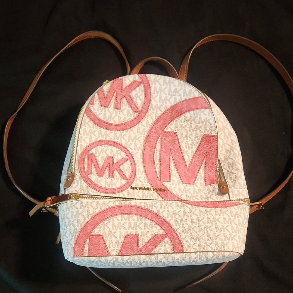 Michael Kors Pink and White Logo Backpack